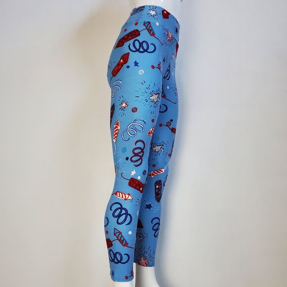 NEW LuLaRoe Light Blue Firework Leggings - Picture 2 of 8